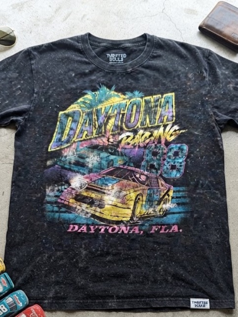 Daytona Racing Black Marbled Tee - Size Small- Back to School